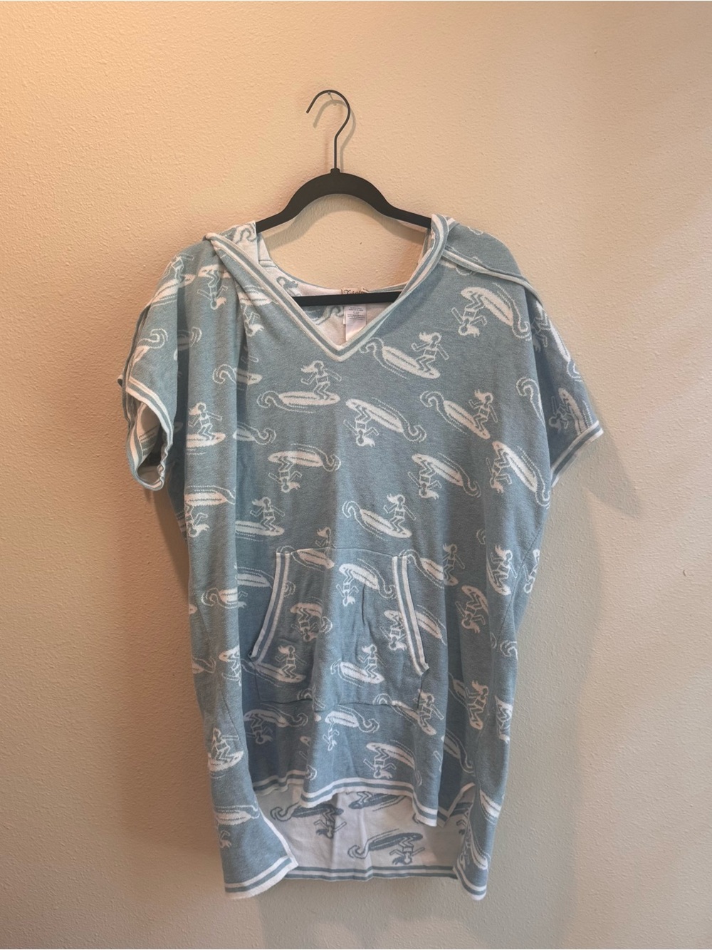 Faherty Light Blue Surf Poncho Surfer Girl Print Hoodie Cover-Up